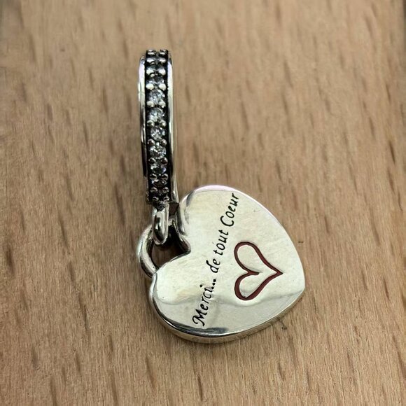 Pandora Merci.... de tout Coeur Heart Charm Pendant, S925 Silver Bracelets - Picture 3 of 4